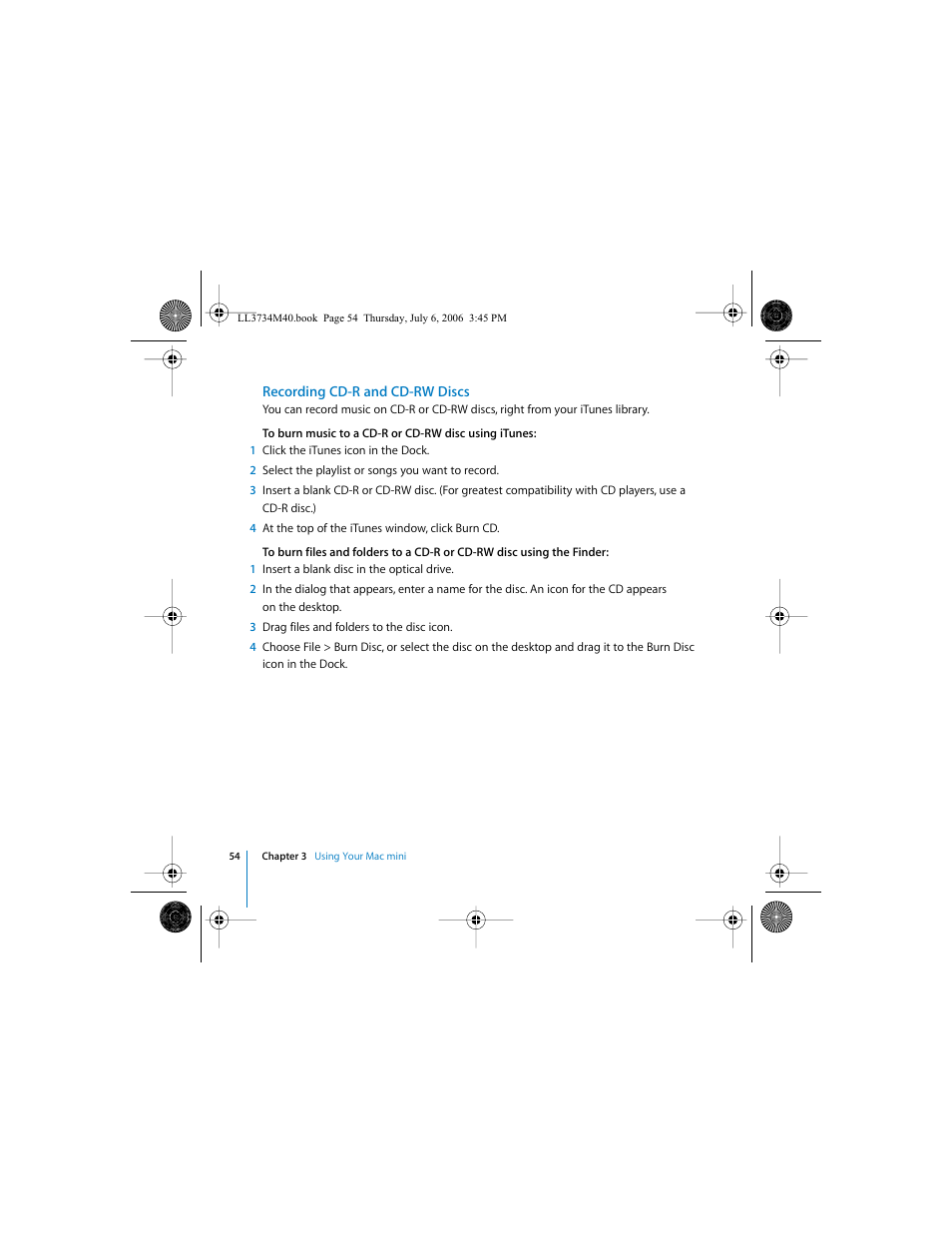 Recording cd-r and cd-rw discs | Apple Mac mini computer User Manual | Page 54 / 98