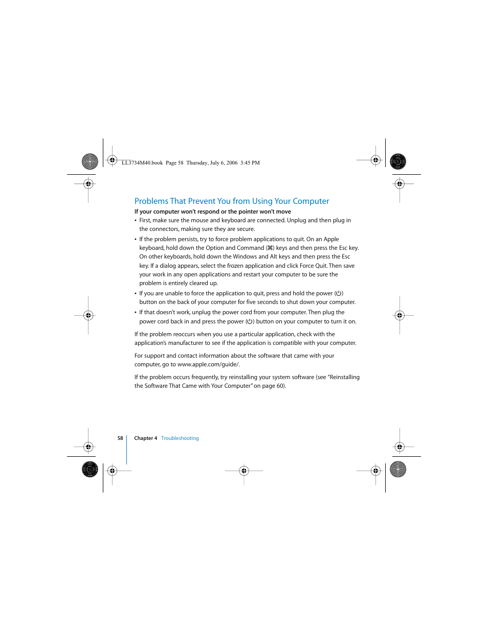 Problems that prevent you from using your computer | Apple Mac mini computer User Manual | Page 58 / 98