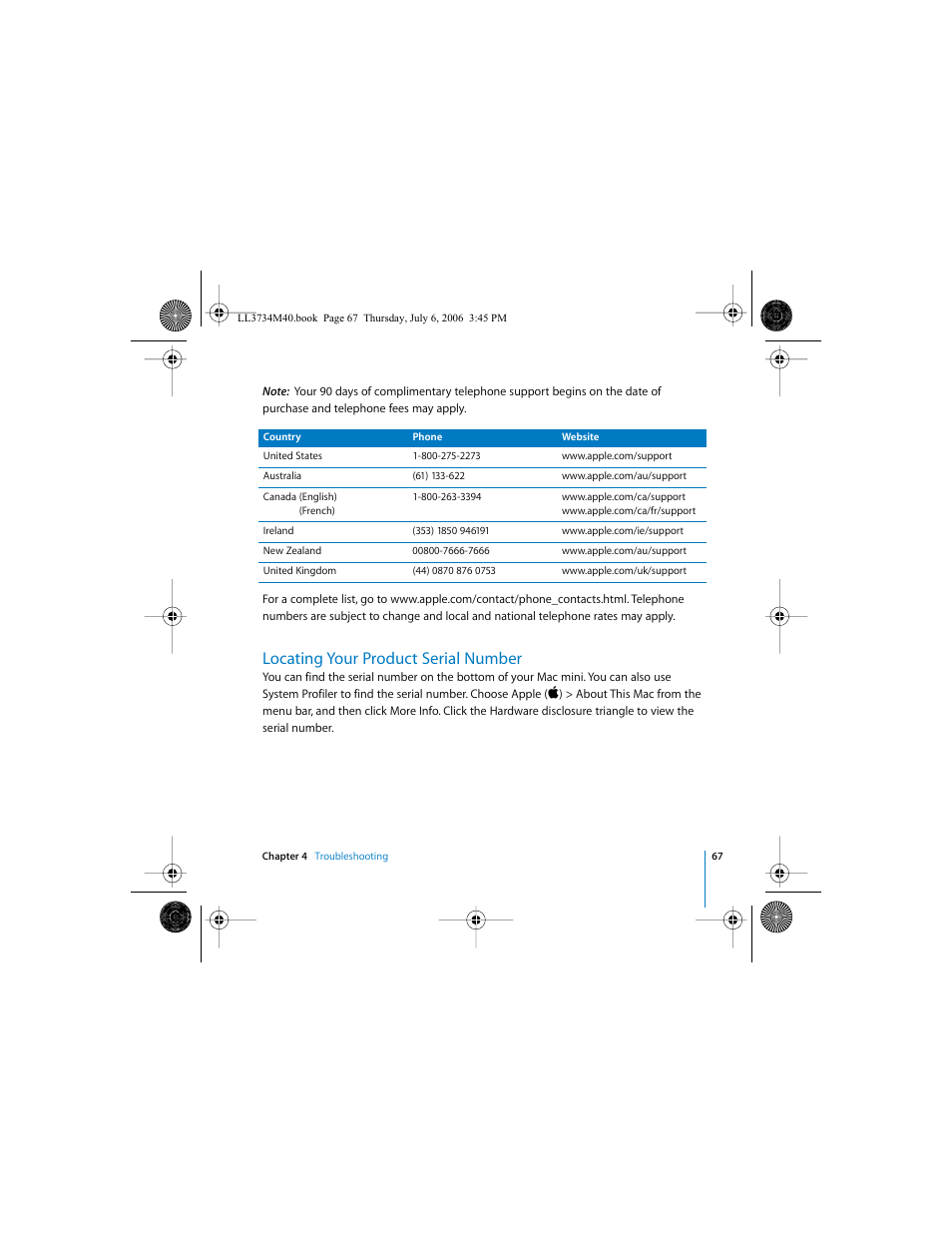 Locating your product serial number | Apple Mac mini computer User Manual | Page 67 / 98