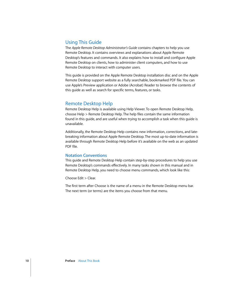 Using this guide, Remote desktop help | Apple Remote Desktop (Administrator’s Guide) User Manual | Page 10 / 184