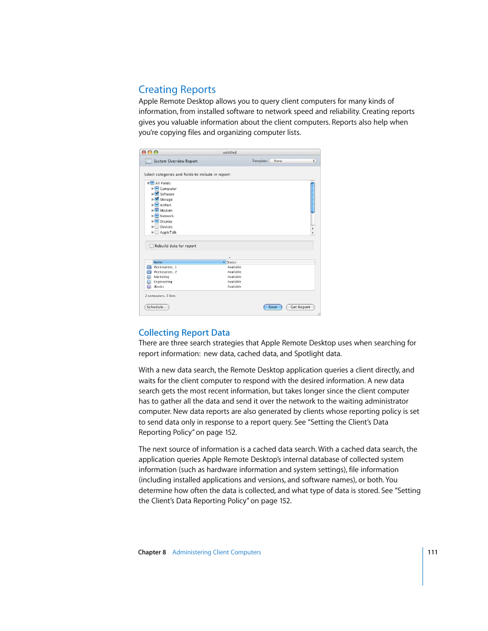 Creating reports | Apple Remote Desktop (Administrator’s Guide) User Manual | Page 111 / 184