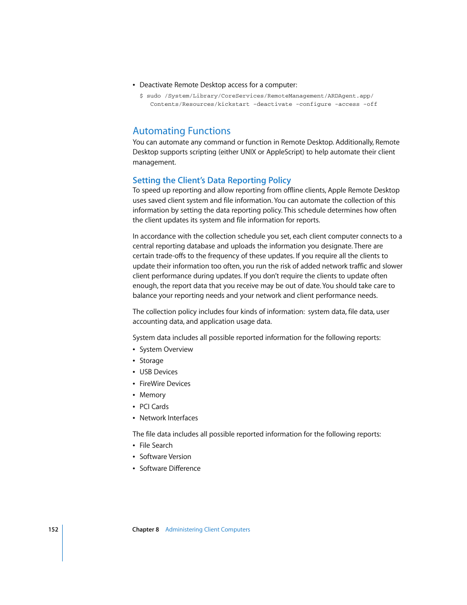 Automating functions | Apple Remote Desktop (Administrator’s Guide) User Manual | Page 152 / 184