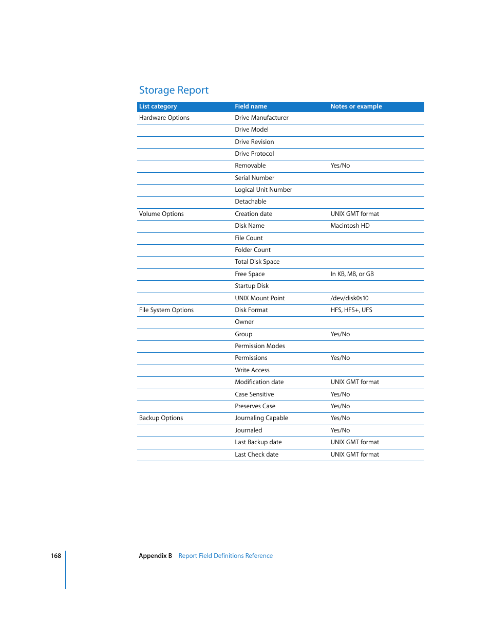 Storage report | Apple Remote Desktop (Administrator’s Guide) User Manual | Page 168 / 184