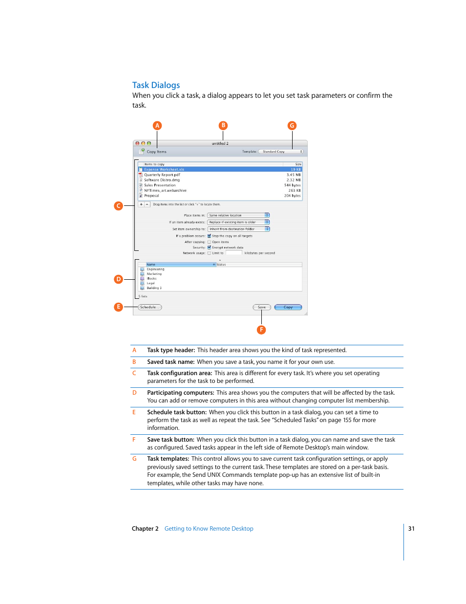 Task dialogs | Apple Remote Desktop (Administrator’s Guide) User Manual | Page 31 / 184