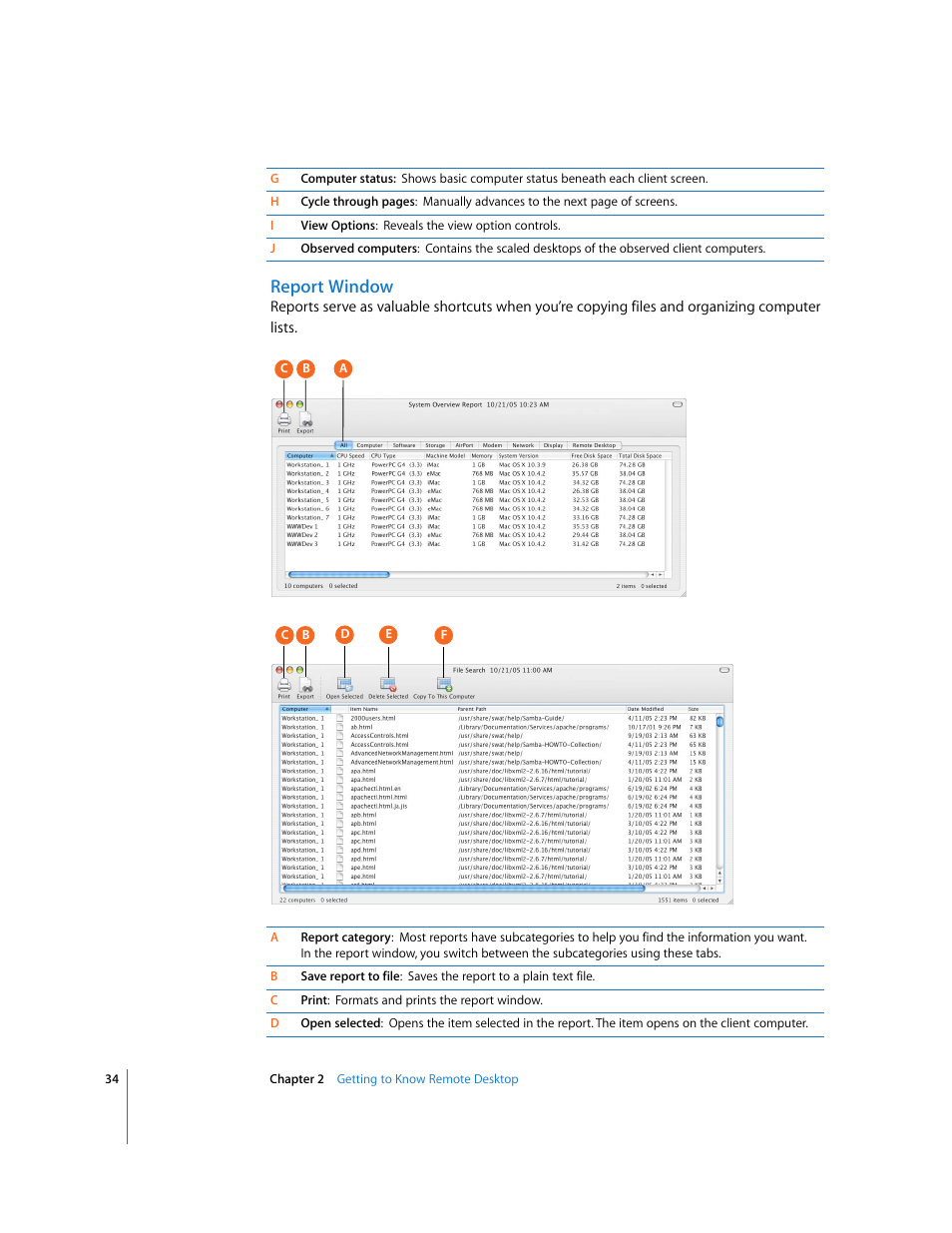 Report window | Apple Remote Desktop (Administrator’s Guide) User Manual | Page 34 / 184