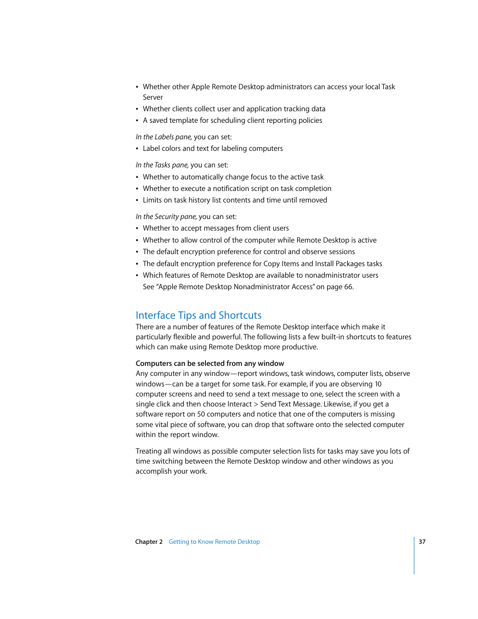 Interface tips and shortcuts | Apple Remote Desktop (Administrator’s Guide) User Manual | Page 37 / 184