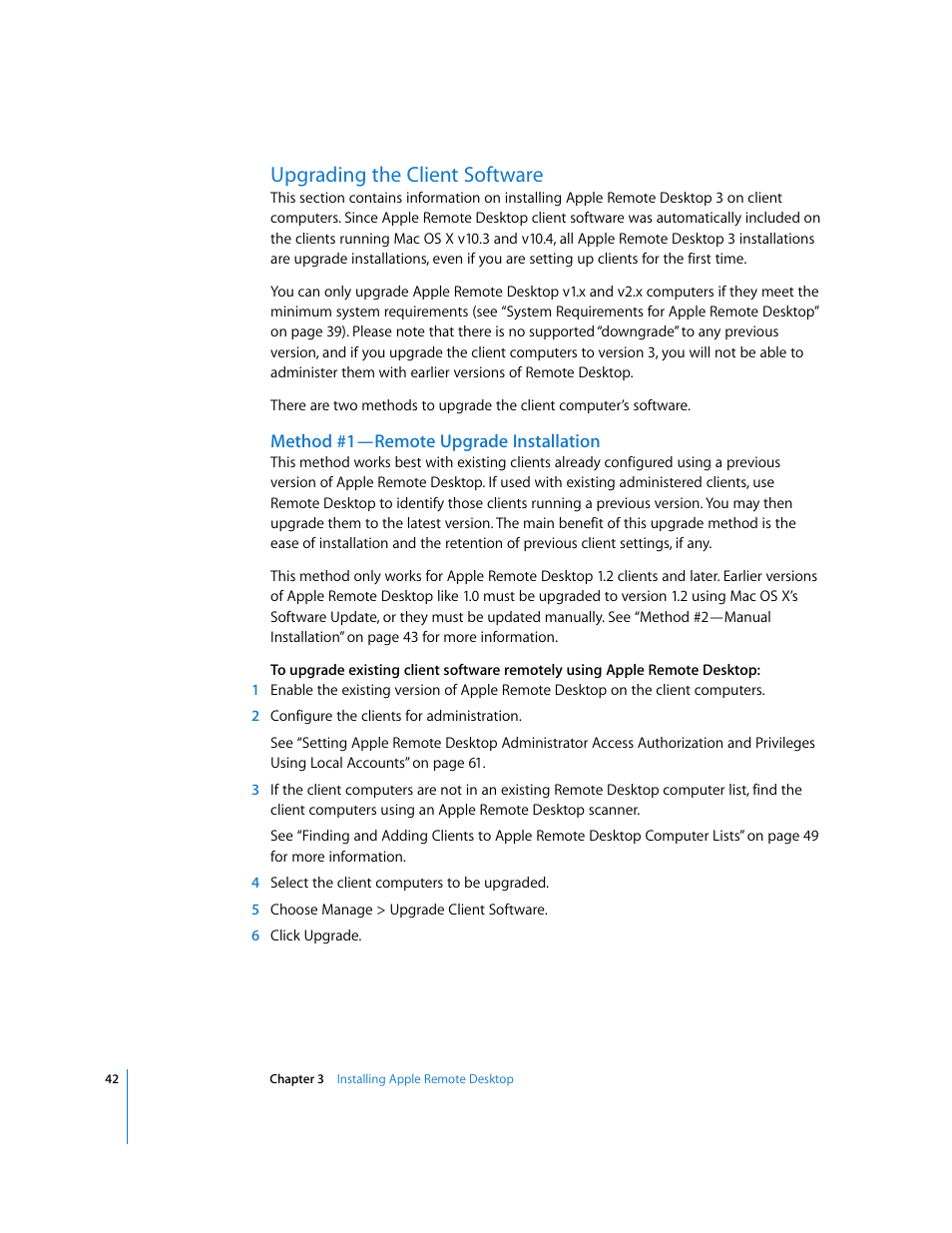 Upgrading the client software | Apple Remote Desktop (Administrator’s Guide) User Manual | Page 42 / 184