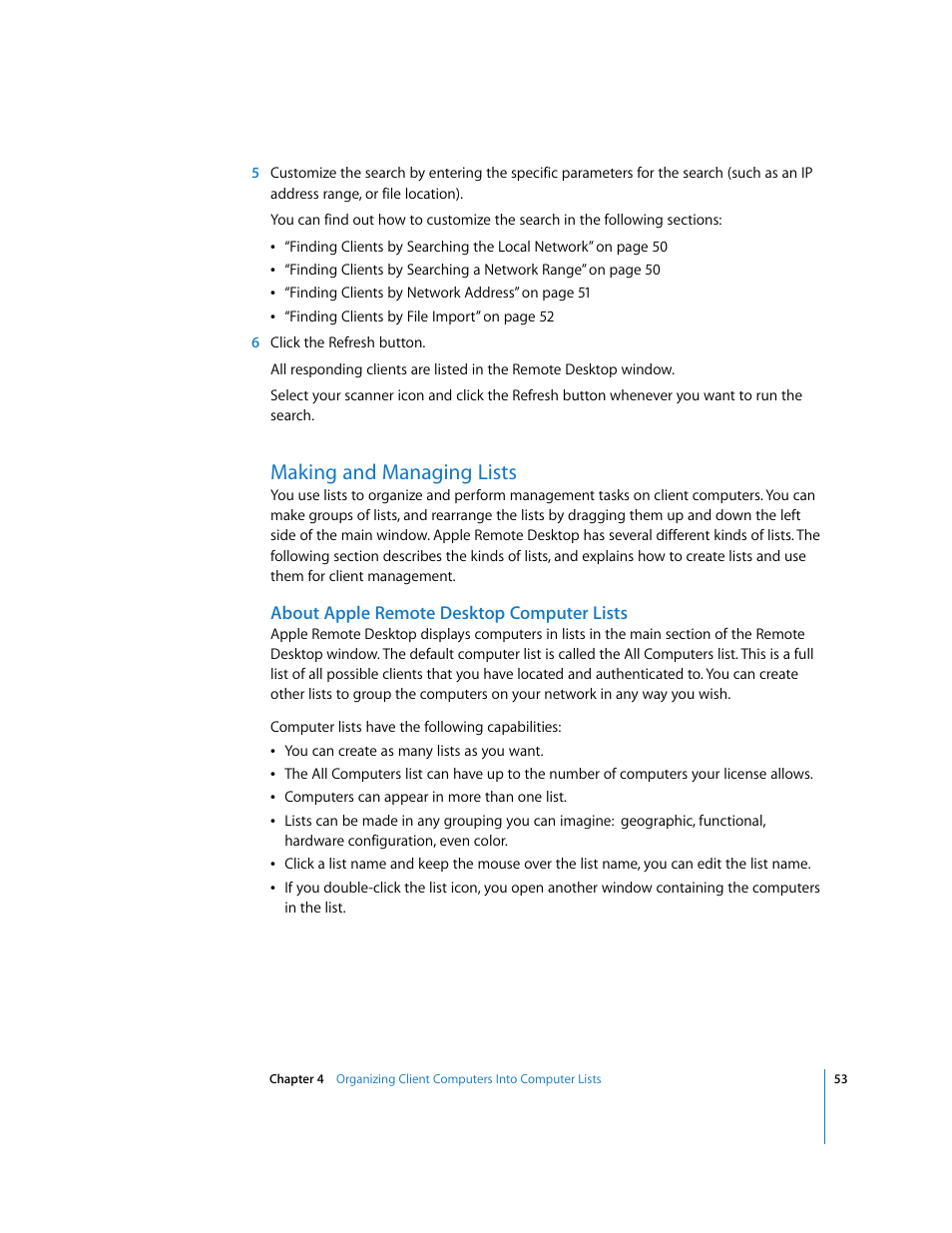 Making and managing lists | Apple Remote Desktop (Administrator’s Guide) User Manual | Page 53 / 184