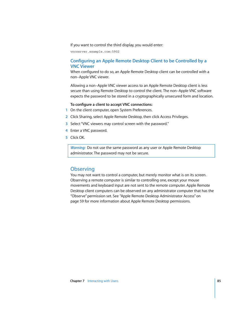 Observing | Apple Remote Desktop (Administrator’s Guide) User Manual | Page 85 / 184