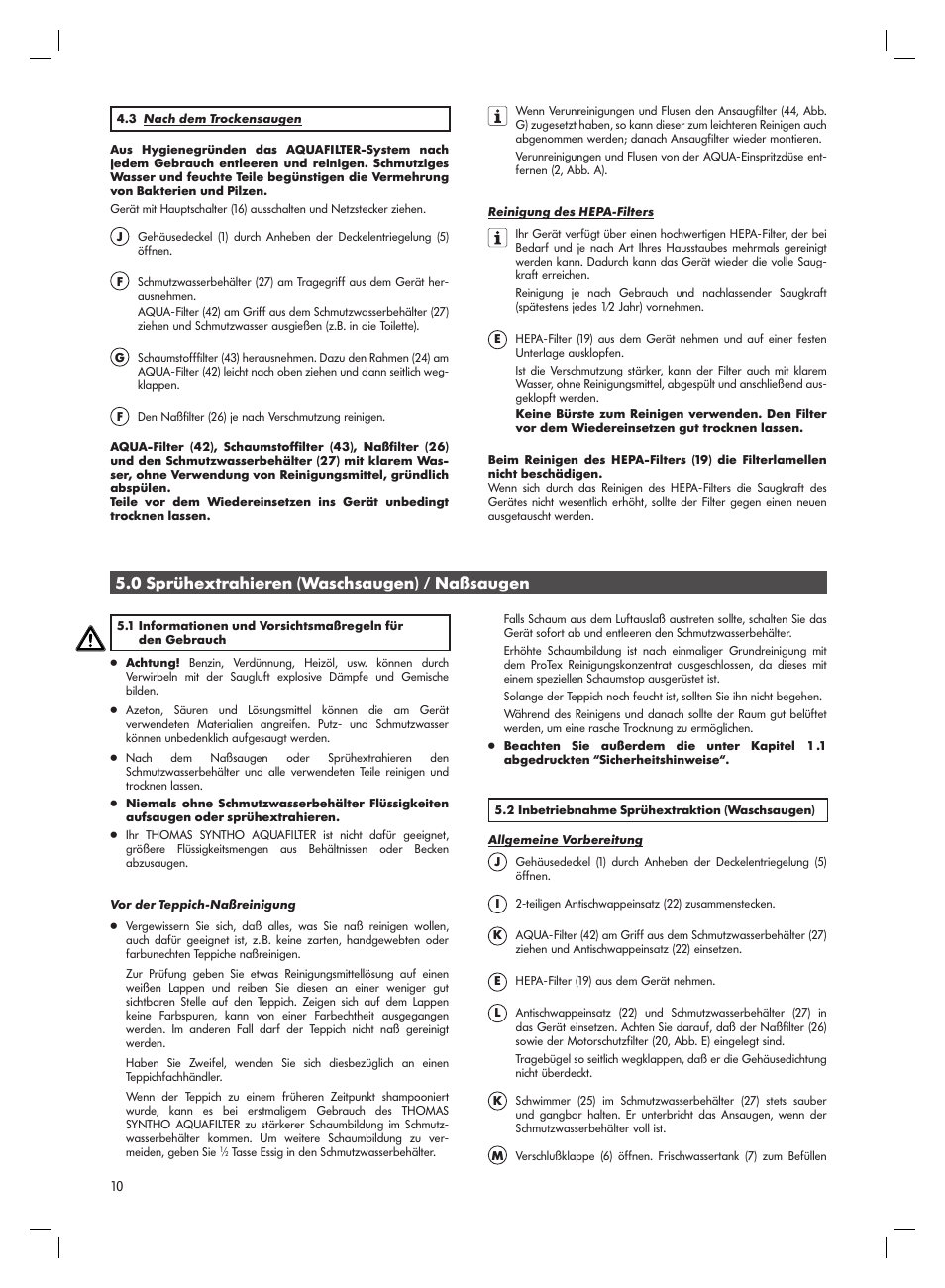 0 sprühextrahieren (waschsaugen) / naßsaugen | Thomas Syntho Aquafilter User Manual | Page 10 / 40