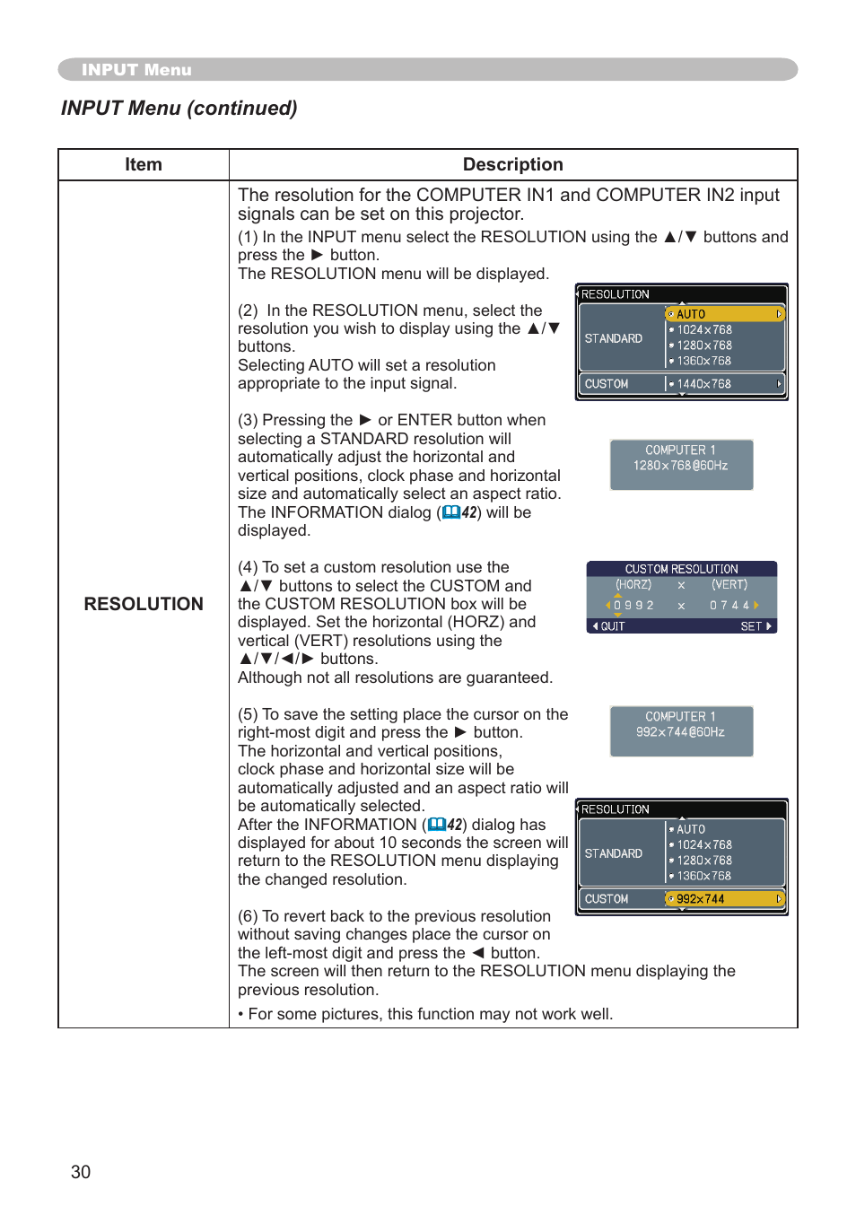 Input menu (continued) | Hitachi CPX3 User Manual | Page 30 / 61