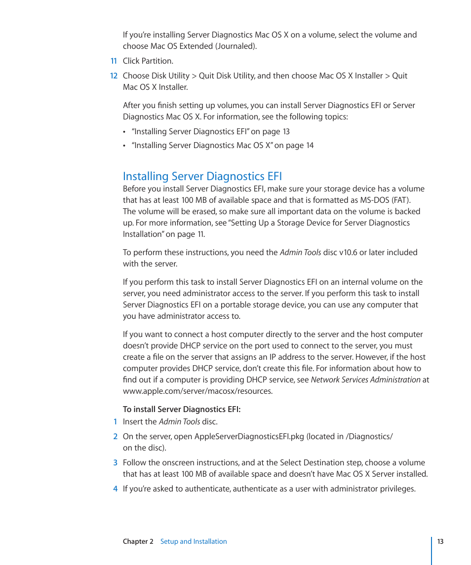 Installing server diagnostics efi | Apple MAC PRO for 3X108 User Manual | Page 13 / 48