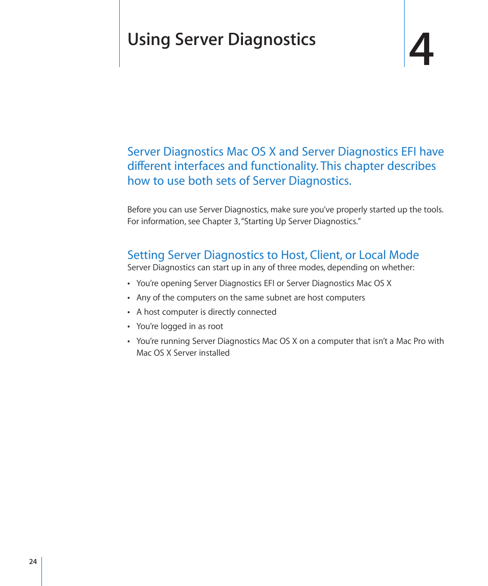 Chapter 4: using server diagnostics, Using server diagnostics | Apple MAC PRO for 3X108 User Manual | Page 24 / 48