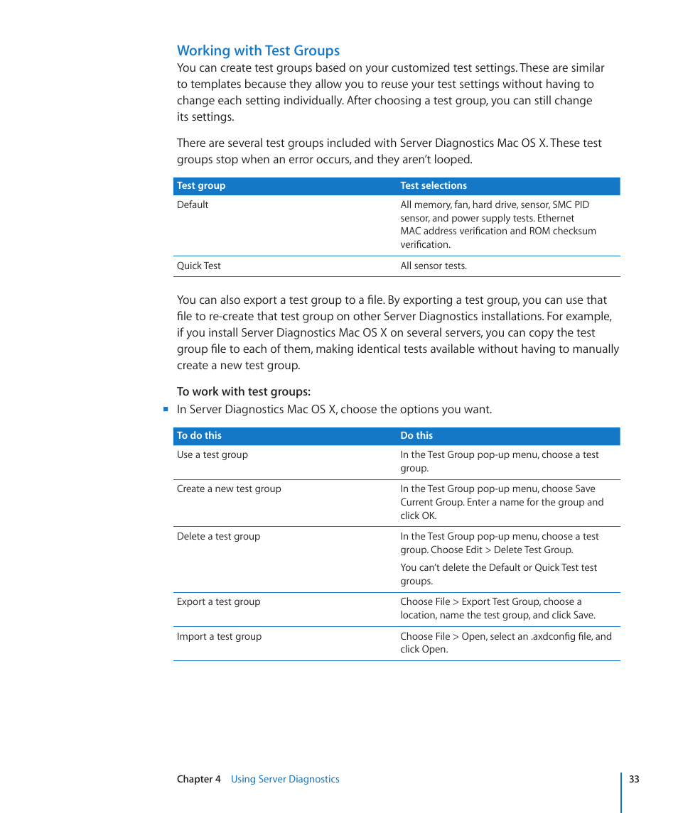 Working with test groups | Apple MAC PRO for 3X108 User Manual | Page 33 / 48