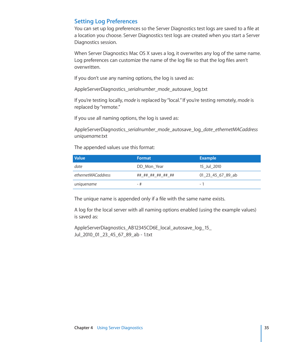 Setting log preferences | Apple MAC PRO for 3X108 User Manual | Page 35 / 48