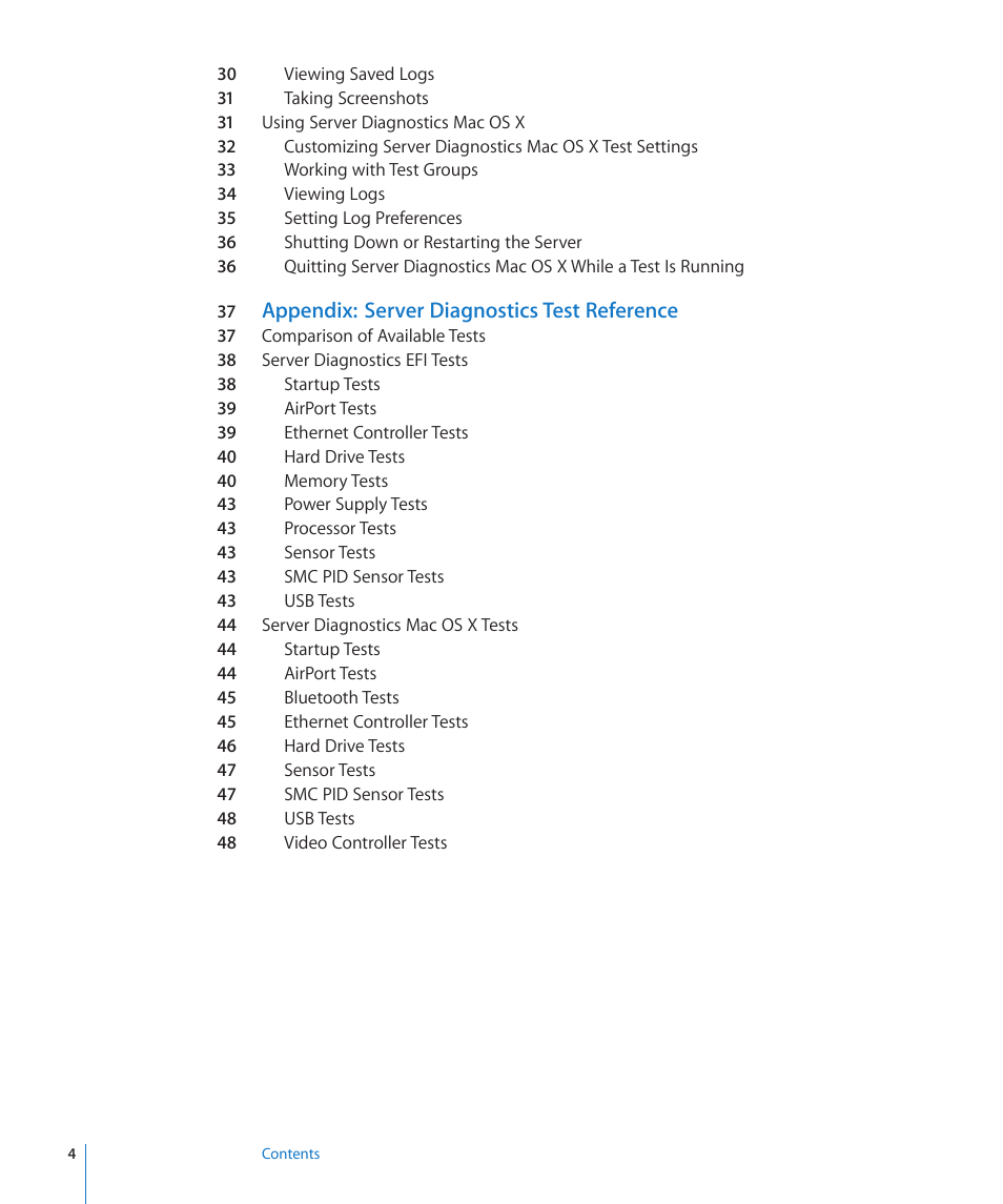 Appendix: server diagnostics test reference | Apple MAC PRO for 3X108 User Manual | Page 4 / 48