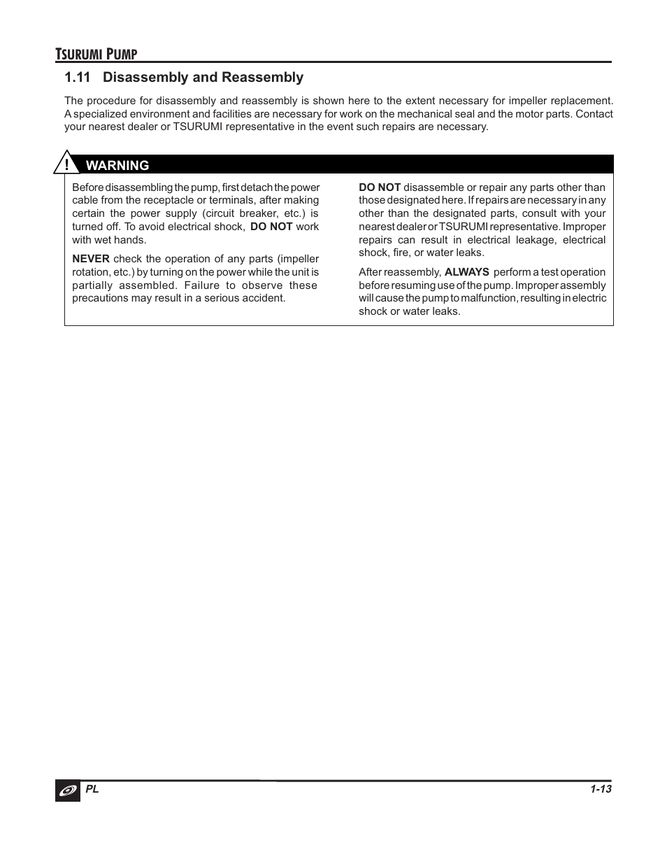 11 disassembly and reassembly, Surumi | Tsurumi PL Pumps User Manual | Page 16 / 20