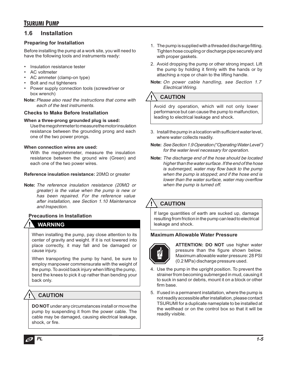 Surumi, 7 electrical wiring | Tsurumi PL Pumps User Manual | Page 8 / 20