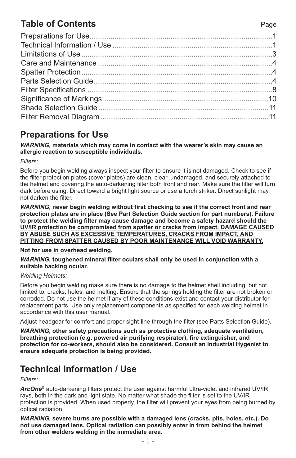ArcOne Auto-Darkening Filters (Vision Python & Carrera) Europe User Manual | Page 2 / 12
