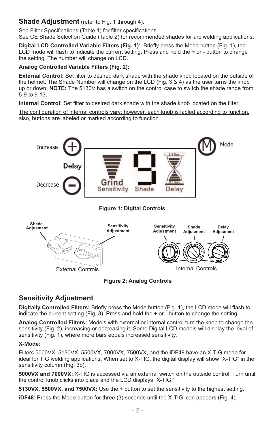 Shade adjustment, Sensitivity adjustment | ArcOne Auto-Darkening Filters (Vision Python & Carrera) Europe User Manual | Page 3 / 12