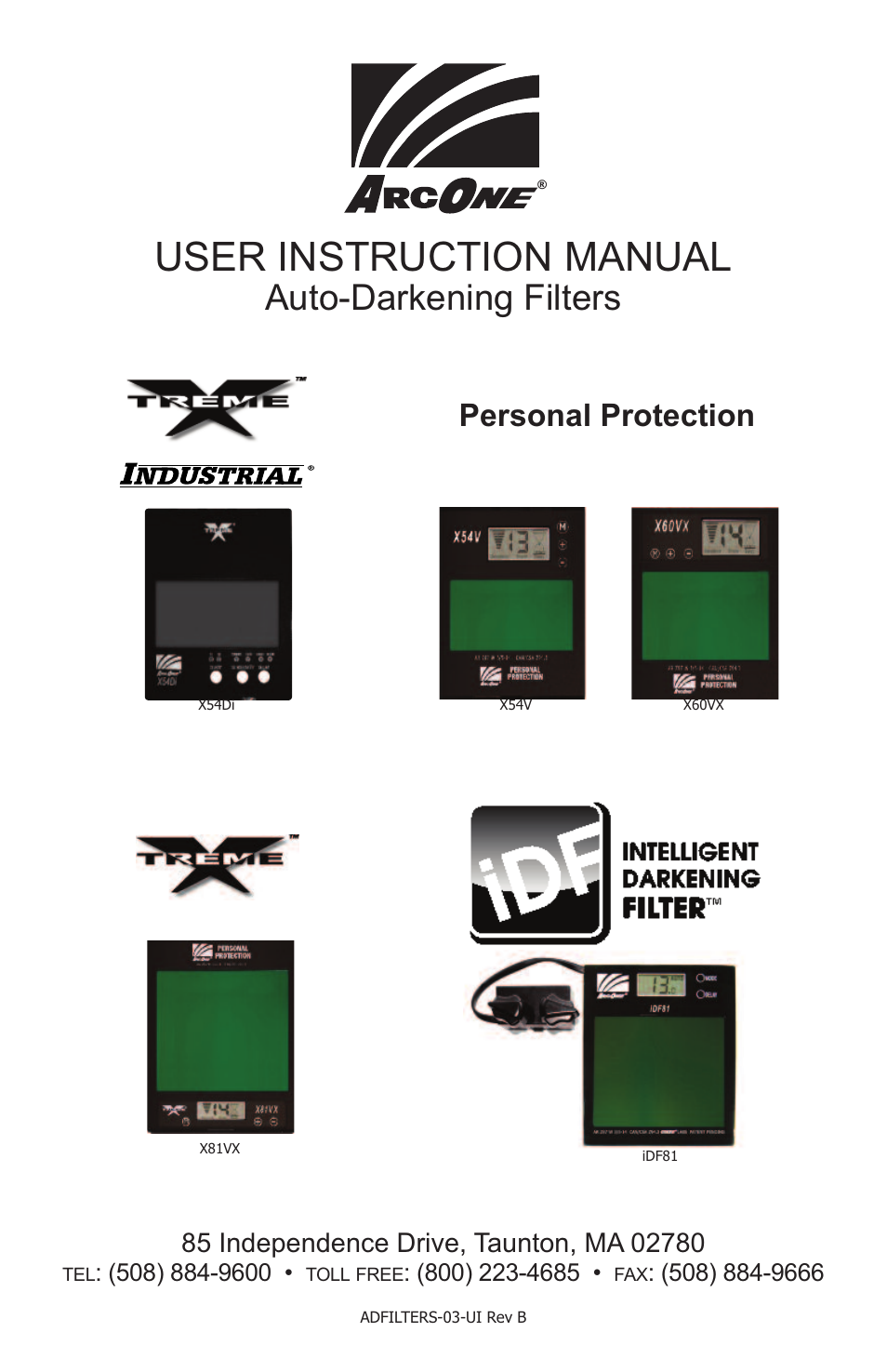 ArcOne Auto-Darkening Filters (Vision Python & Carrera) N America User Manual | 4 pages