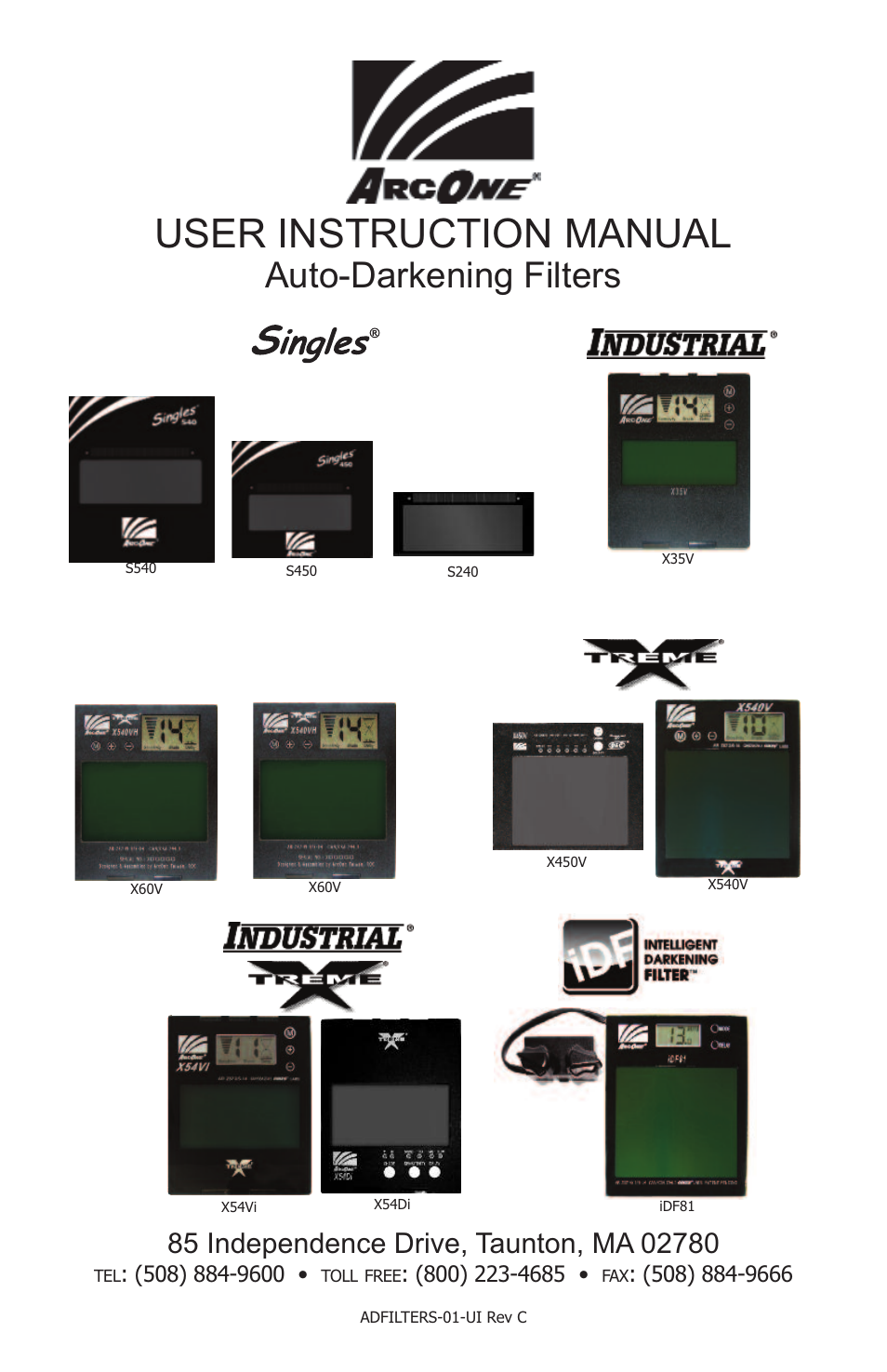 ArcOne Auto-Darkening Filters (Singles, Hawk, Viper) User Manual | 8 pages