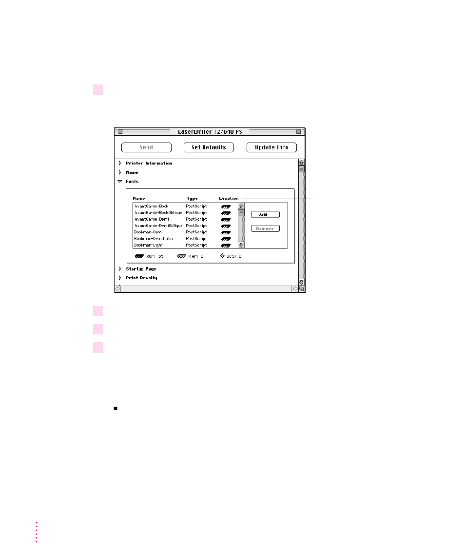 Removing fonts 44, Printing font samples 44, Removing fonts | Printing font samples | Apple LaserWriter 12/640 PS User Manual | Page 69 / 403