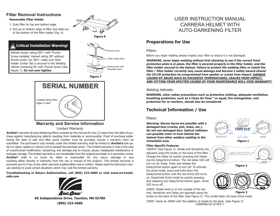 ArcOne Carrera, N America User Manual | 2 pages