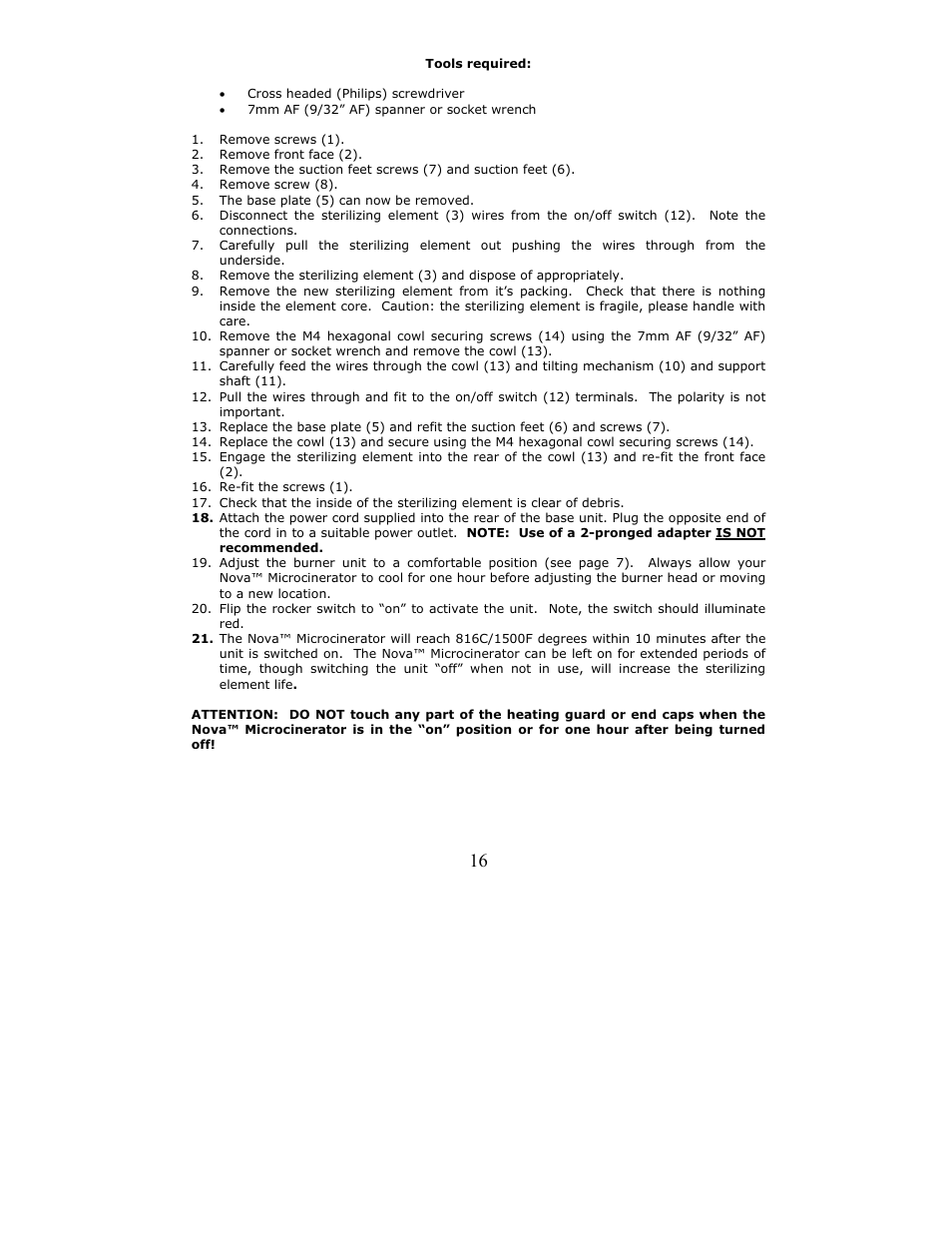 Argos Nova Microcinerator User Manual | Page 16 / 16