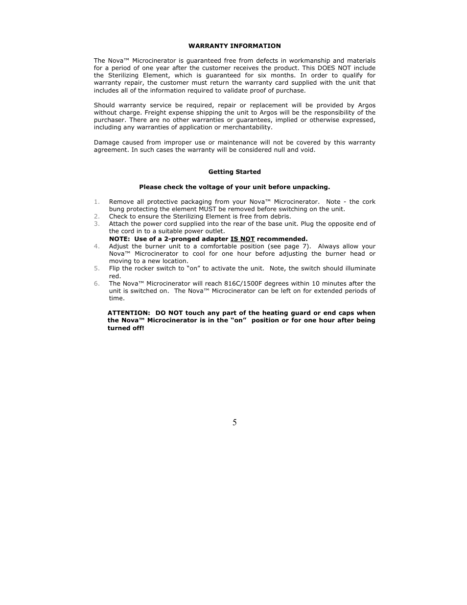 Argos Nova Microcinerator User Manual | Page 5 / 16