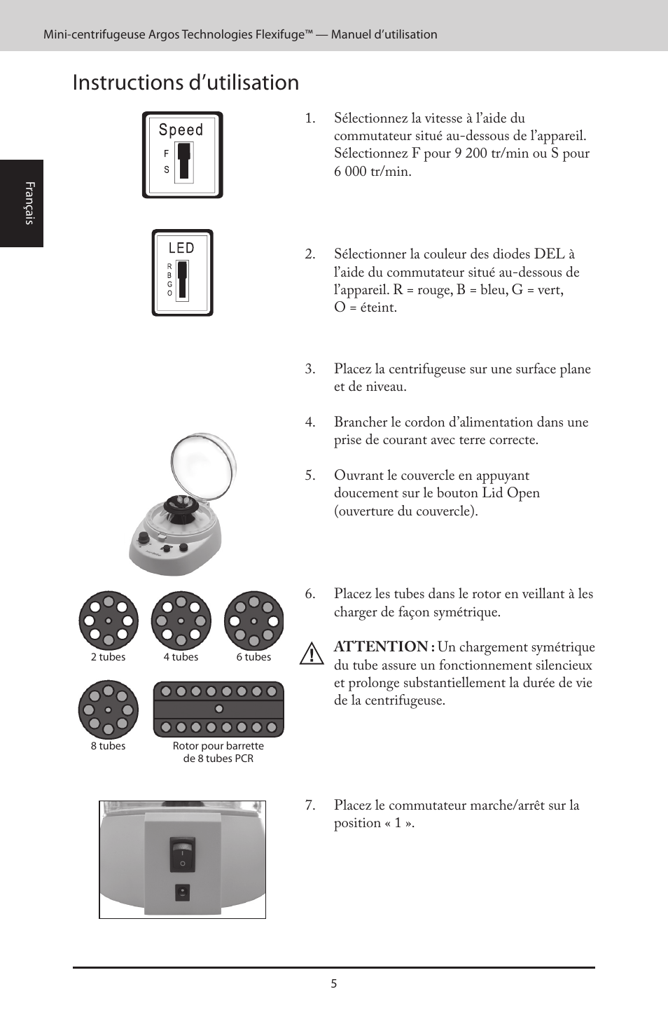 Instructions d’utilisation | Argos FlexiFuge Mini-Centrifuge User Manual | Page 12 / 28