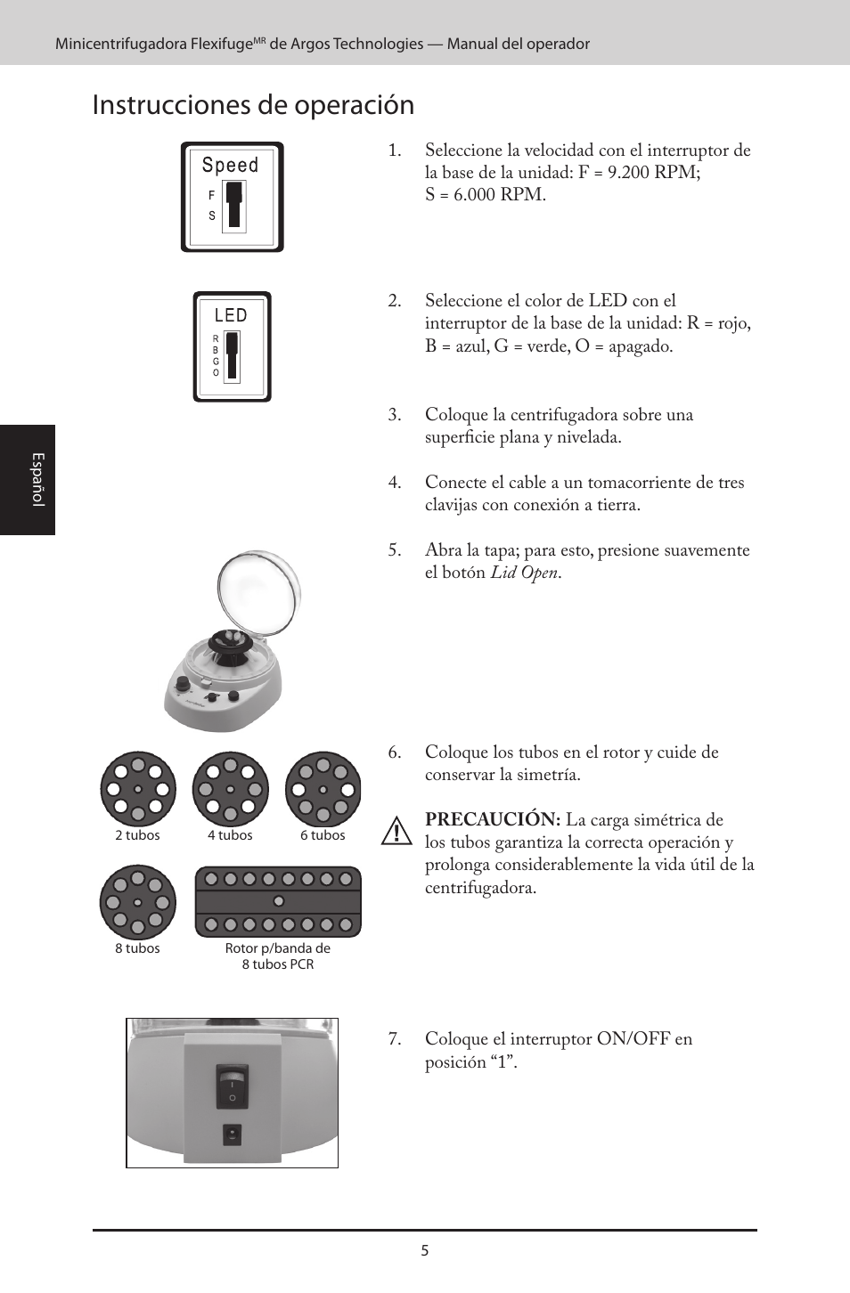 Instrucciones de operación | Argos FlexiFuge Mini-Centrifuge User Manual | Page 24 / 28