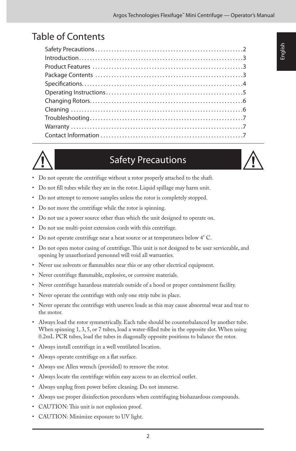 Argos FlexiFuge Mini-Centrifuge User Manual | Page 3 / 28