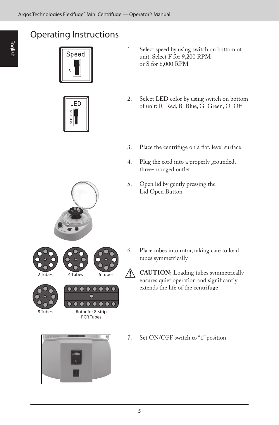 Operating instructions | Argos FlexiFuge Mini-Centrifuge User Manual | Page 6 / 28