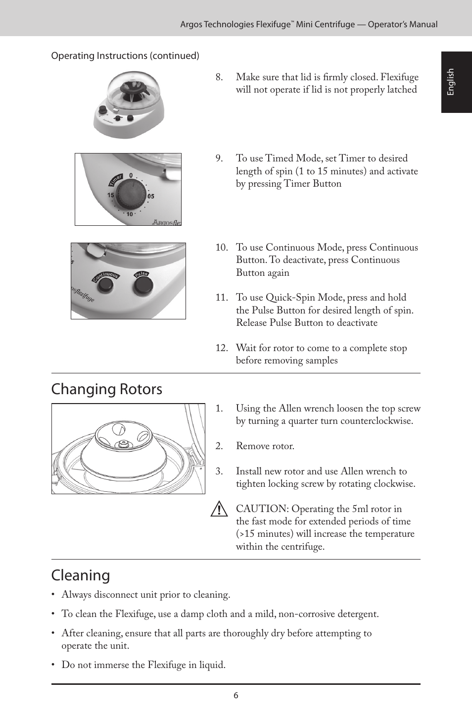 Changing rotors, Cleaning | Argos FlexiFuge Mini-Centrifuge User Manual | Page 7 / 28