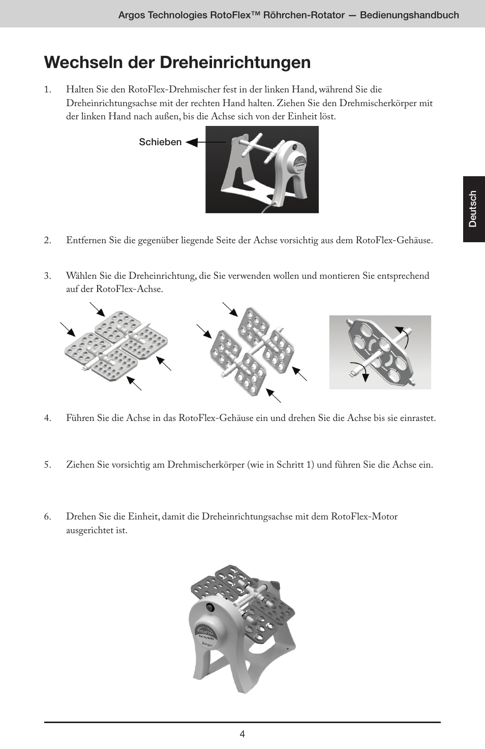 Wechseln der dreheinrichtungen | Argos RotoFlex Tube Rotator User Manual | Page 15 / 34
