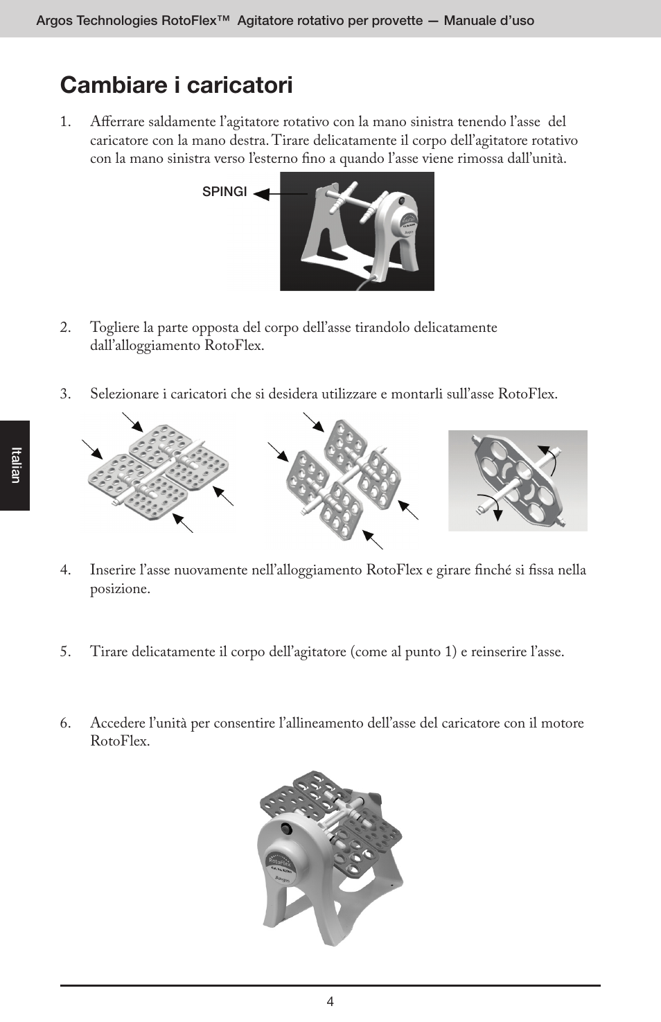 Cambiare i caricatori | Argos RotoFlex Tube Rotator User Manual | Page 20 / 34