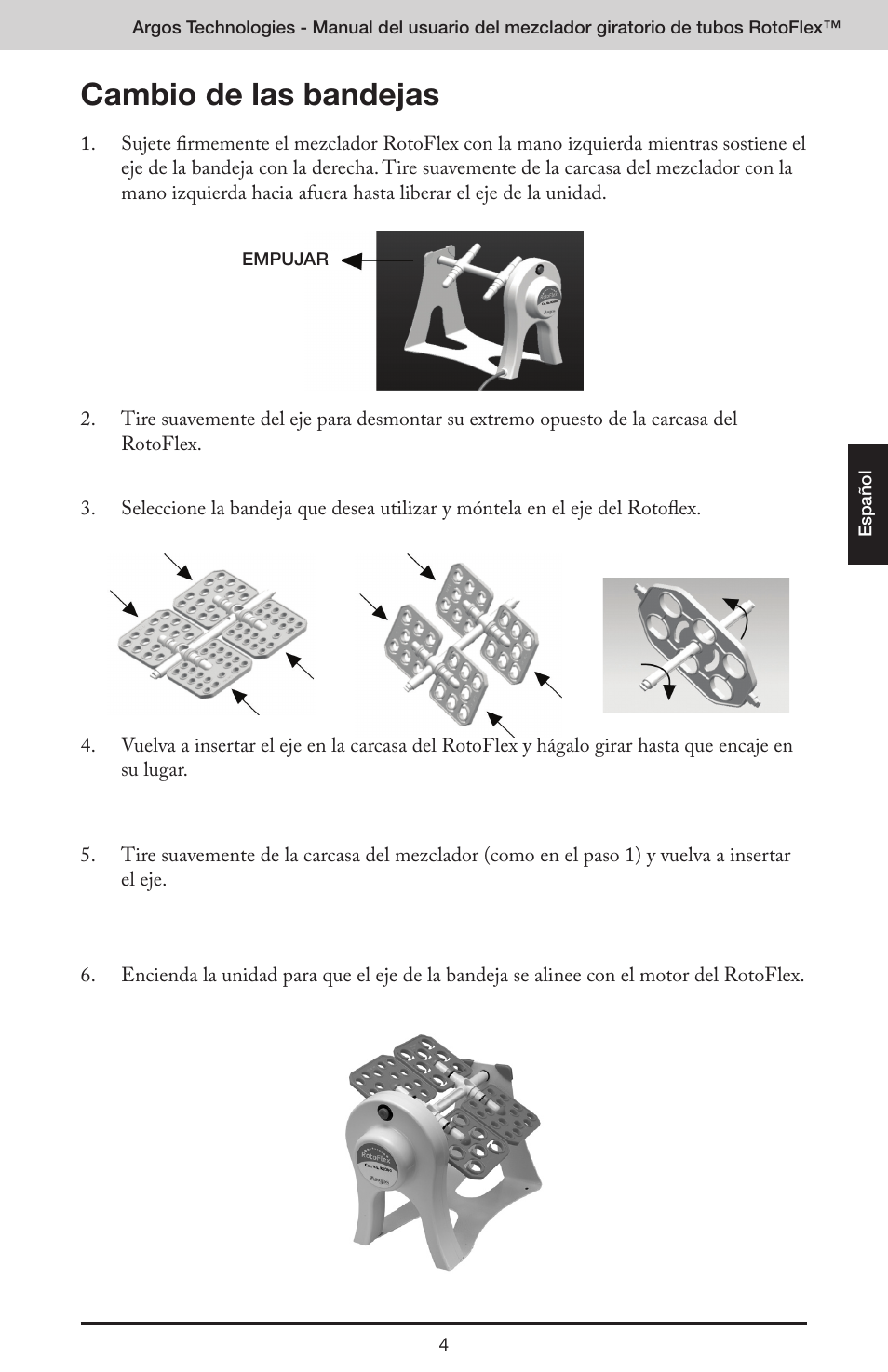 Cambio de las bandejas | Argos RotoFlex Tube Rotator User Manual | Page 25 / 34