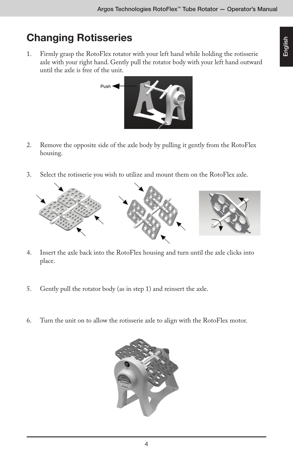 Changing rotisseries | Argos RotoFlex Tube Rotator User Manual | Page 5 / 34