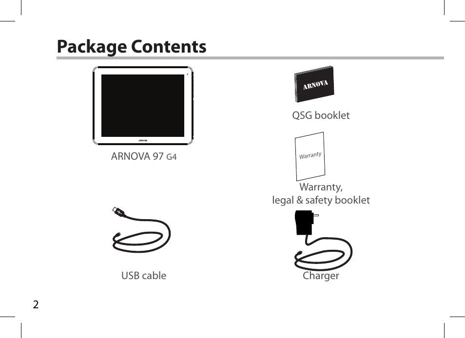 Package contents, Arnova 97 | ARNOVA 97 G4 User Manual | Page 2 / 114