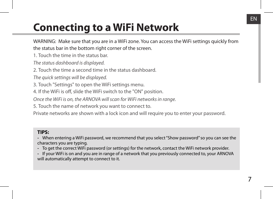 Connecting to a wifi network | ARNOVA 97 G4 User Manual | Page 7 / 114