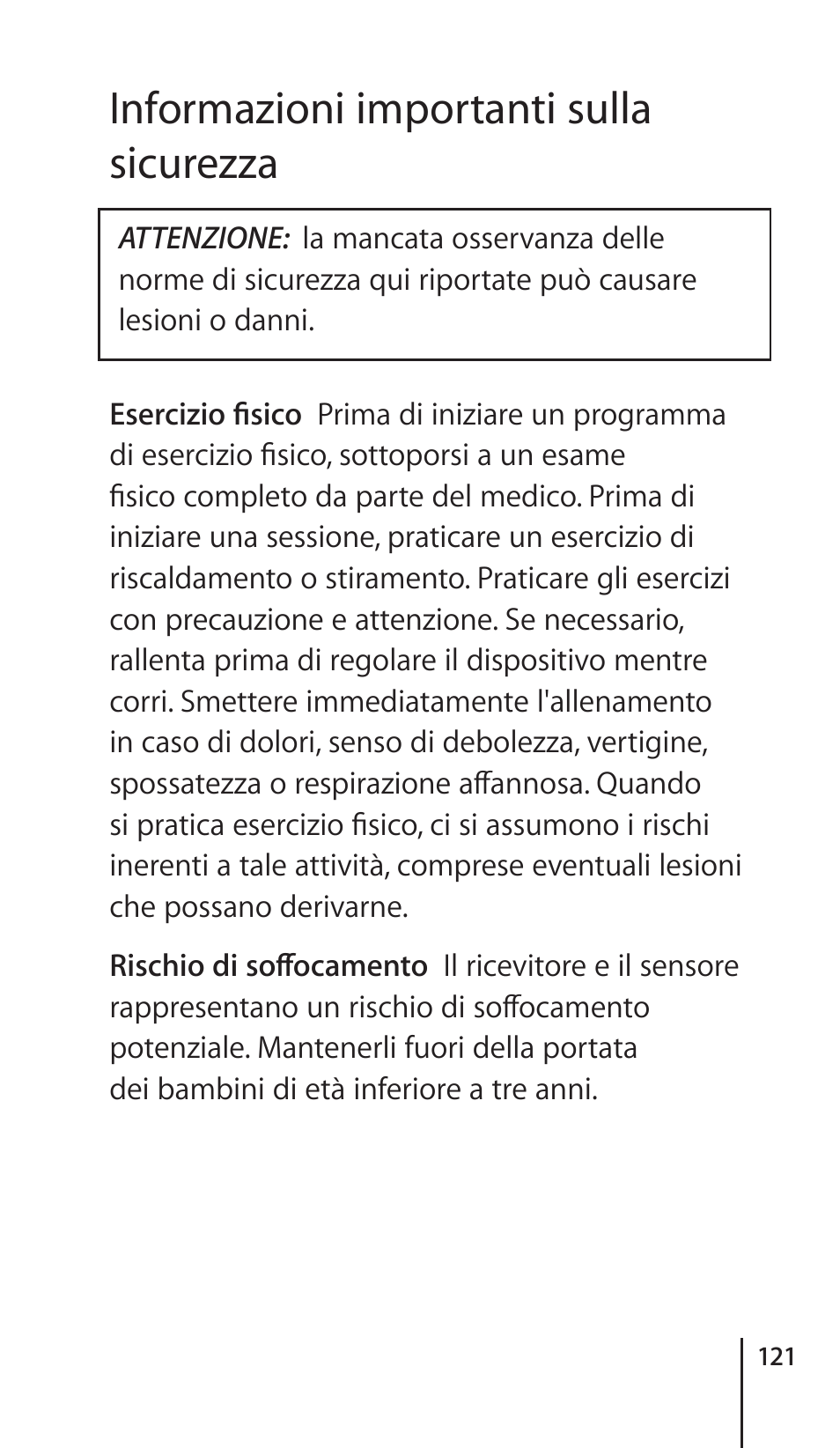 Informazioni importanti sulla sicurezza | Apple Nike + iPod Sensor User Manual | Page 121 / 132
