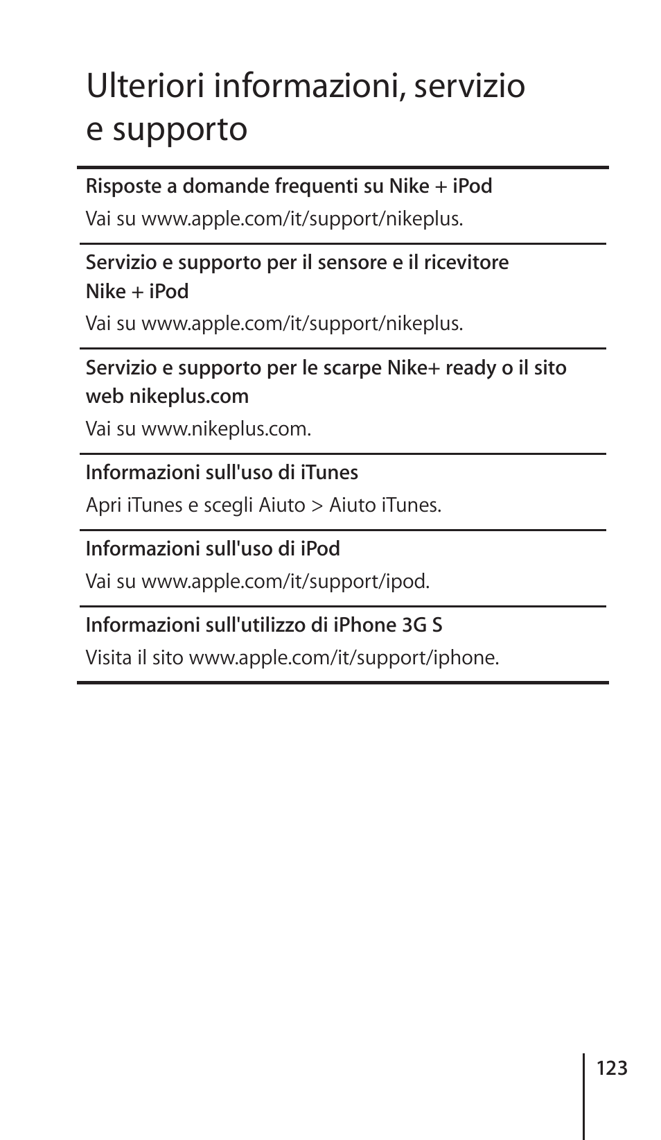 Ulteriori informazioni, servizio e supporto | Apple Nike + iPod Sensor User Manual | Page 123 / 132