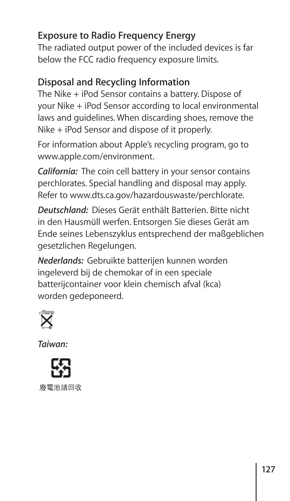 Apple Nike + iPod Sensor User Manual | Page 127 / 132