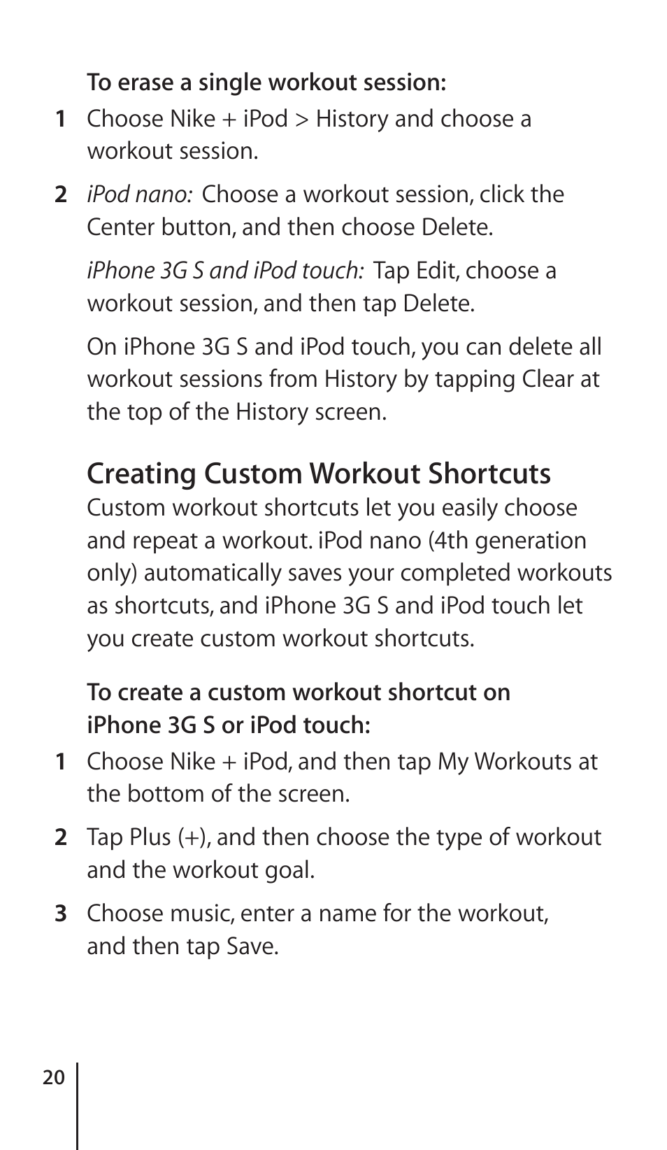 Creating custom workout shortcuts | Apple Nike + iPod Sensor User Manual | Page 20 / 132
