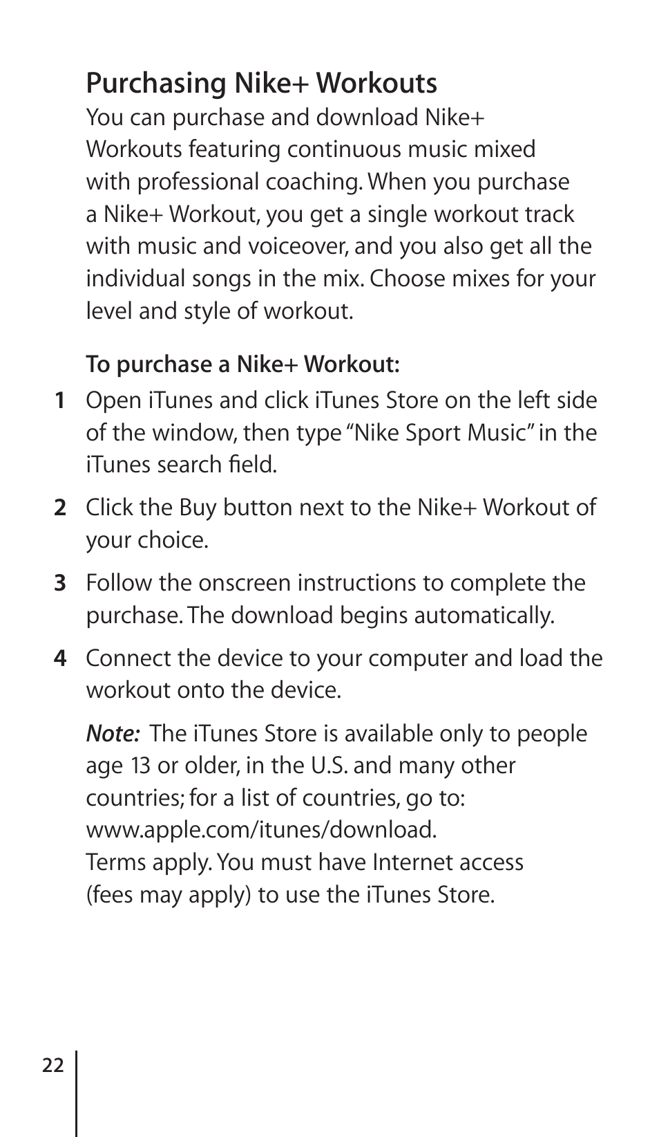 Purchasing nike+ workouts | Apple Nike + iPod Sensor User Manual | Page 22 / 132