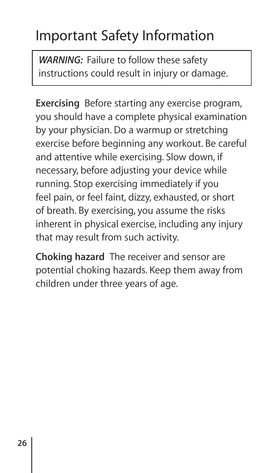 Important safety information | Apple Nike + iPod Sensor User Manual | Page 26 / 132