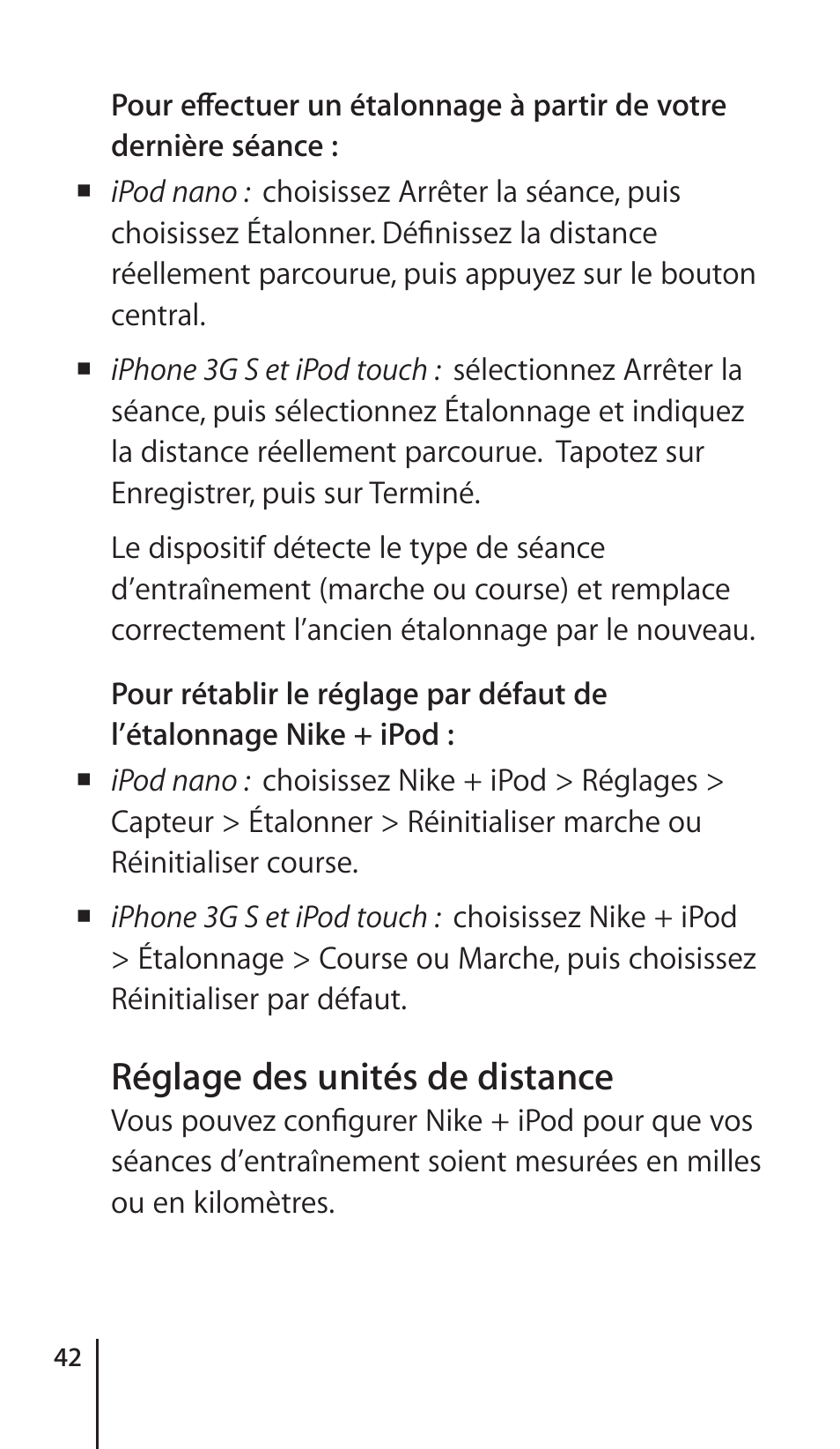 Getting spoken feedback, Informations vocales, Réglage des unités de distance | Apple Nike + iPod Sensor User Manual | Page 42 / 132