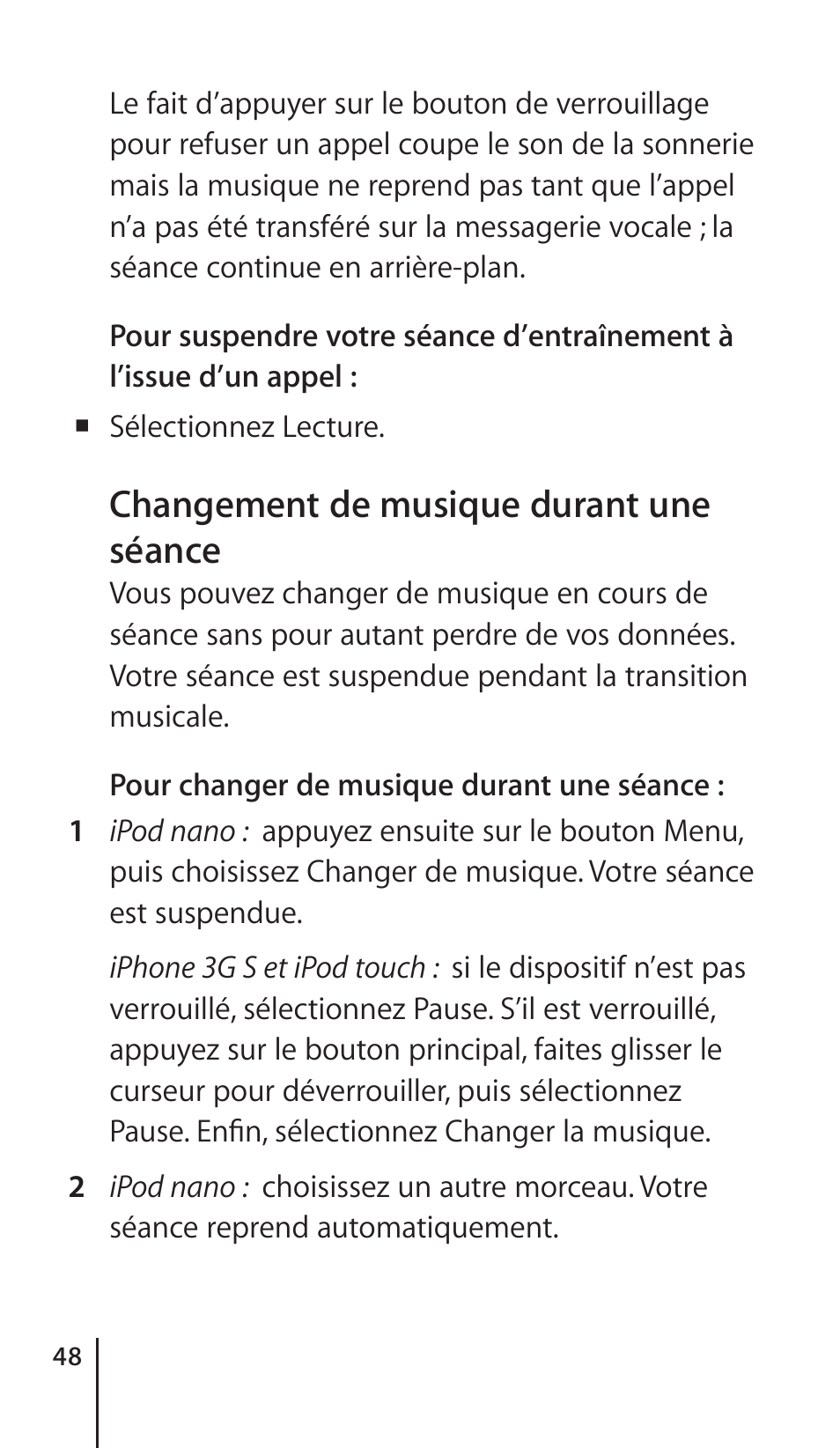 Changement de musique durant une séance | Apple Nike + iPod Sensor User Manual | Page 48 / 132