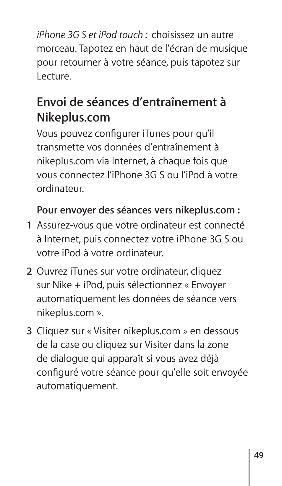 Purchasing nike+ workouts, Achat de séances d’entraînements nike | Apple Nike + iPod Sensor User Manual | Page 49 / 132